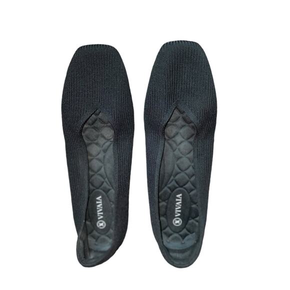 Vivaia Margot Square Toe Ribbed V-Cut Woven Flats in Black Size 41 / 9.5 - Picture 1 of 6